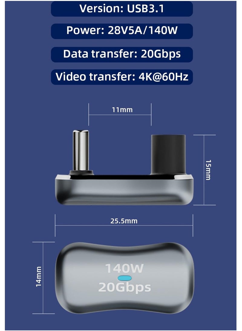 GNAFOTU 180° USB C Adapter (2 Pack), 180 Degree Angle USB-C Male to USB-C Female 20Gbps PD 140W Adapter for Steam Deck,Switch,Laptop,Tablet,Phone and More Type C Devices  - Image 2