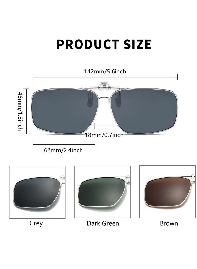 KASTWAVE 3 Pack Clip on Flip up Polarized Lens Sunglasses for Prescription Glasses for Men and Women, UV Protection Eyewear for Fashion, Driving, Fishing, and Outdoor Sports(Dark Green + Brown + Grey) - Image 5