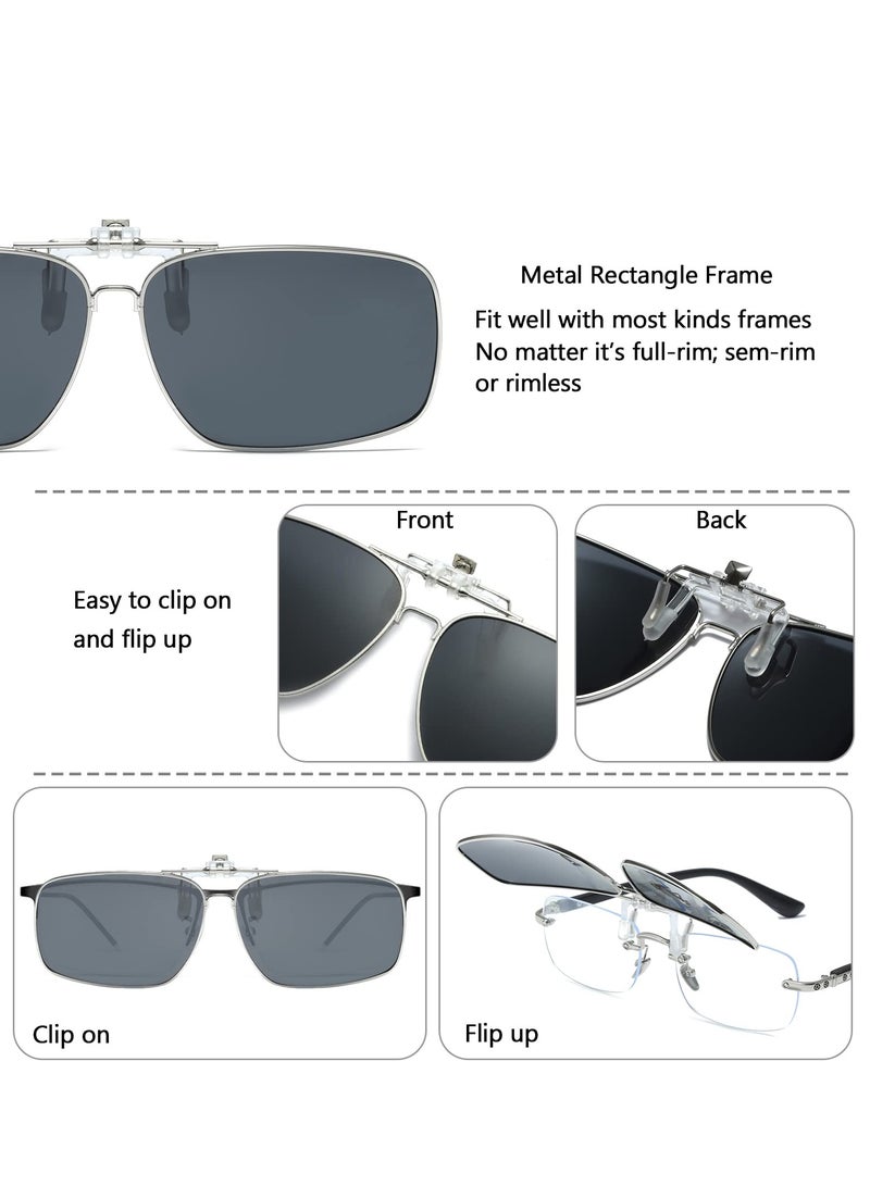 KASTWAVE 3 Pack Clip on Flip up Polarized Lens Sunglasses for Prescription Glasses for Men and Women, UV Protection Eyewear for Fashion, Driving, Fishing, and Outdoor Sports(Dark Green + Brown + Grey) - Image 2