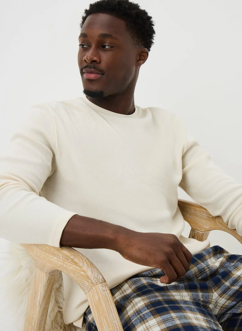 Matalan Stone Waffle Brushed Check Pyjama Set