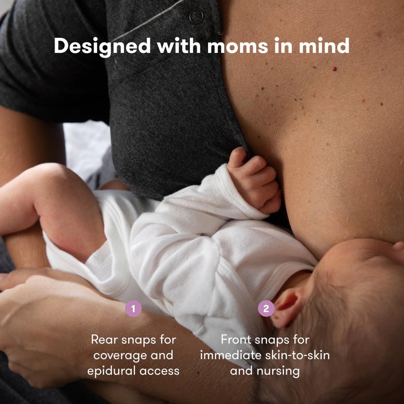 Frida Mom Labor and Delivery Gown for Hospital, Easy-Snap, Tagless Nursing Gown with Skin-to-Skin Access and Full Coverage in The Back - Image 4