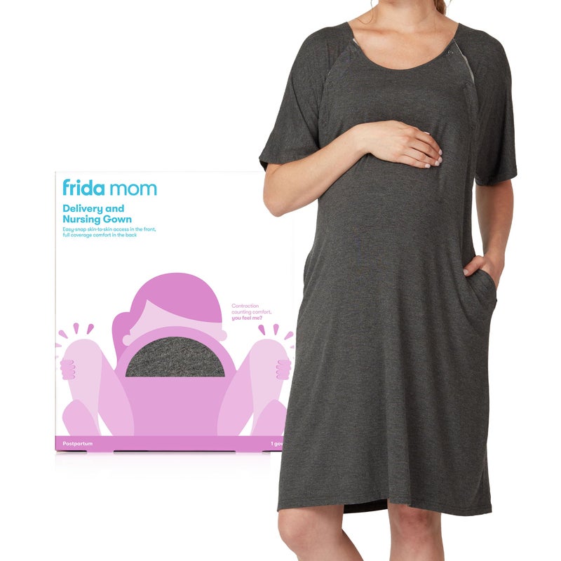 Frida Mom Labor and Delivery Gown for Hospital, Easy-Snap, Tagless Nursing Gown with Skin-to-Skin Access and Full Coverage in The Back - Image 1
