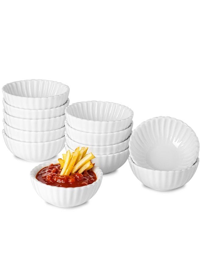 UIBFCWN 12 Pack 1.3Oz Soy Sauce Dish Ceramic, White Dipping Sauce Bowls/Dishes, Small Dipping Cups for Sushi Ketchup Olive Oil Side Dishes, Mini Dip Bowls for Charcuterie Boards - 2.7inch - Image 1