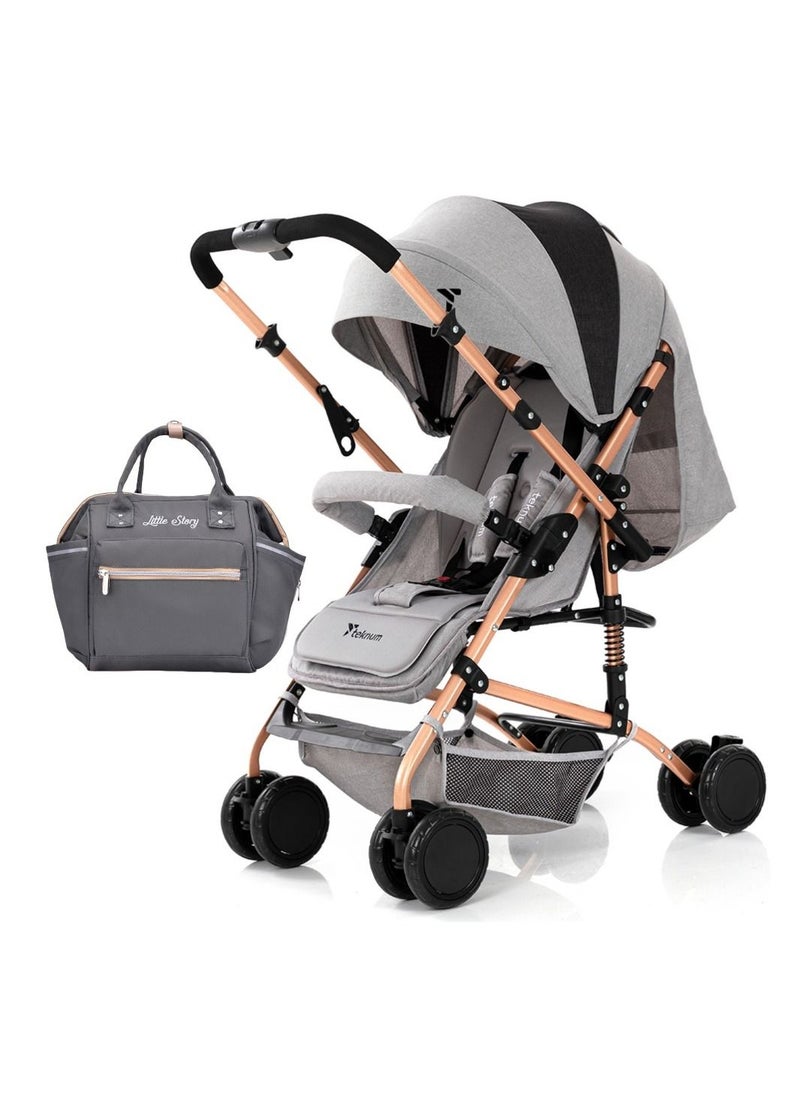 TEKNUM Reversible Trip Stroller With Ace Diaper Bag - Grey  - Image 1