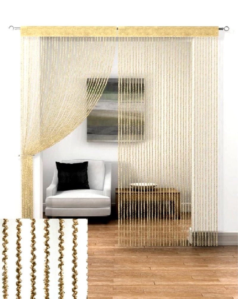 QZIBEVA Pack 1 Polyester Thread String Curtains Cream for Door with Stylish Beads Hanging Decoration Code DLC0M3001 - Image 2