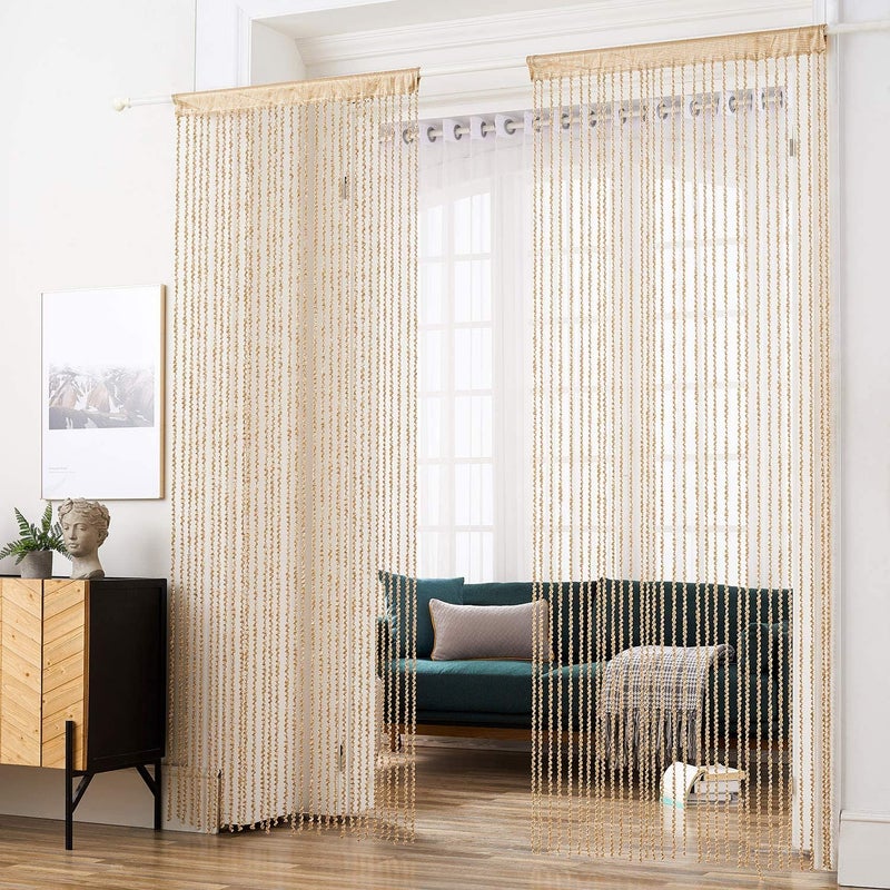 QZIBEVA Pack 1 Polyester Thread String Curtains Cream for Door with Stylish Beads Hanging Decoration Code DLC0M3001 - Image 4