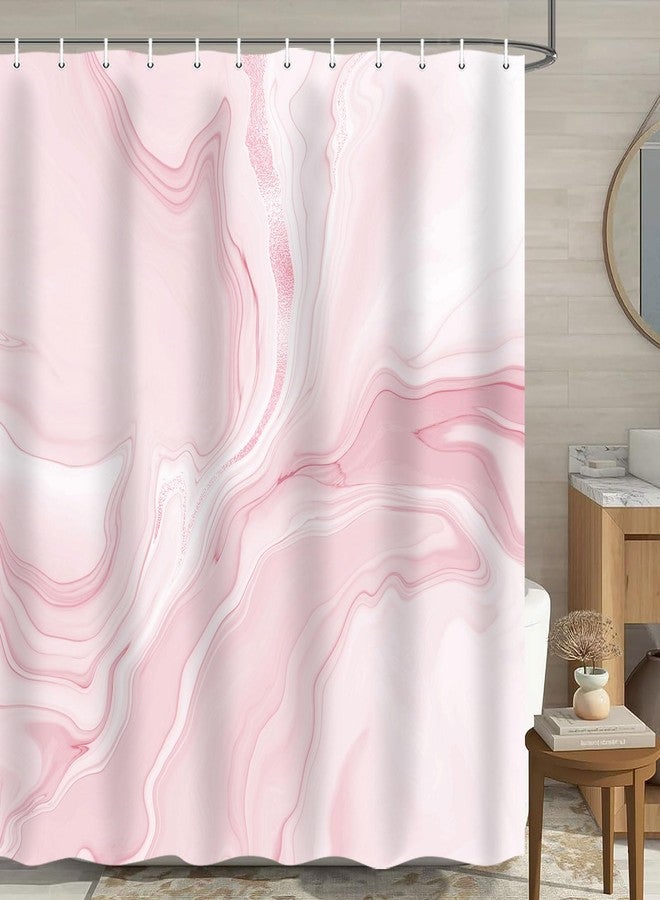 MERCHR Pink Marble Shower Curtain, Abstract Modern Shower Curtains for Bathroom Decor, Aesthetic Ink Art Chic Elegant Waterproof Fabric Shower Curtain Set with Hooks, 72x72 Inch - Image 5