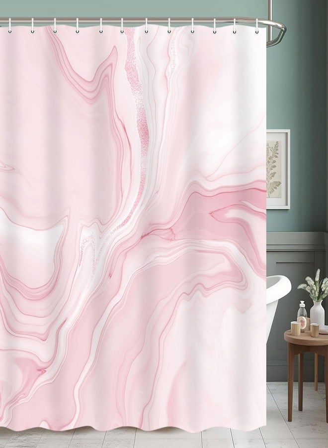 MERCHR Pink Marble Shower Curtain, Abstract Modern Shower Curtains for Bathroom Decor, Aesthetic Ink Art Chic Elegant Waterproof Fabric Shower Curtain Set with Hooks, 72x72 Inch - Image 3
