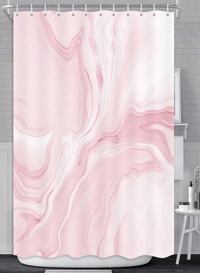 MERCHR Pink Marble Shower Curtain, Abstract Modern Shower Curtains for Bathroom Decor, Aesthetic Ink Art Chic Elegant Waterproof Fabric Shower Curtain Set with Hooks, 72x72 Inch - Image 2