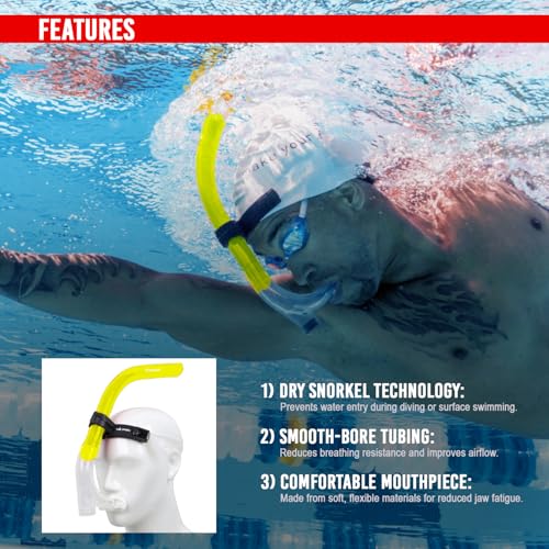 AIRAVAT Front Snorkel Tuna,Dive Mask Easy-Breath Free Diving Snorkel for Snorkeling Scuba Diving Freediving Swimming (Yellow) - Image 4