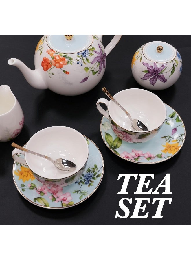 BS B&S Porcelain Round Dinnerware Set | 97PCS Premium Ceramic Tableware | Dish Set with Floral Design | Vintage Porcelain Tea & Coffee Set | Microwave & Dishwasher Safe Plates and Bowls (Felicity) - Image 2