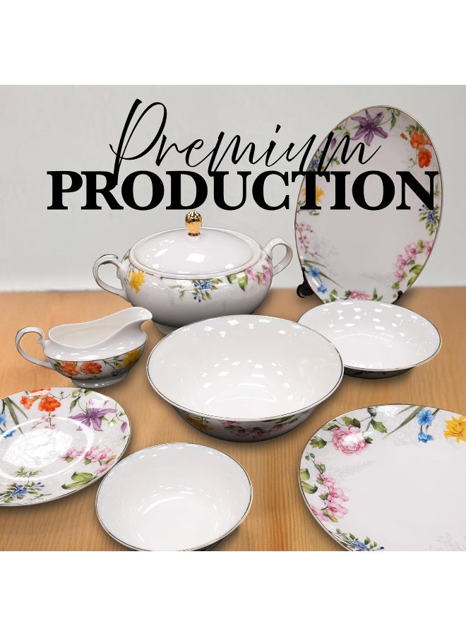 BS B&S Porcelain Round Dinnerware Set | 97PCS Premium Ceramic Tableware | Dish Set with Floral Design | Vintage Porcelain Tea & Coffee Set | Microwave & Dishwasher Safe Plates and Bowls (Felicity) - Image 5