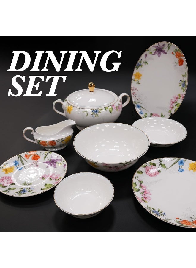 BS B&S Porcelain Round Dinnerware Set | 97PCS Premium Ceramic Tableware | Dish Set with Floral Design | Vintage Porcelain Tea & Coffee Set | Microwave & Dishwasher Safe Plates and Bowls (Felicity) - Image 3