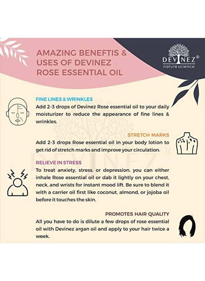 Devinez Rose Essential Oil, 100% Pure, Natural & Undiluted, 15Ml For Skin Care, Acne, Improves Skin Health, Prevents Aging, Hair Care  - Image 3