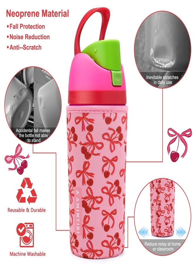 Amintiri Cute Sleeve for Owala Kids FreeSip 16oz, Thick Neoprene Cover Compatible with Owala 16oz, Water Bottle Scratch Resistant Sleeve for Boys Girls to School (Bow&Cherry, 16 Ounces) - Image 3