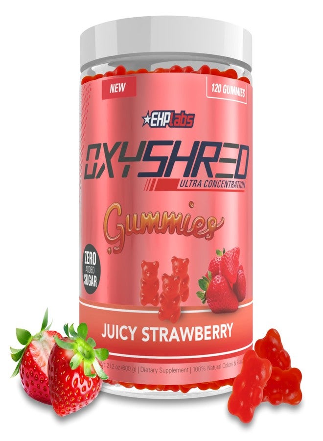 EHP Labs OxyShred Gummies - Pre Workout Gummies & Energy Chews with 100mg Caffeine, L-Carnitine for Thermo & Metabolic Support, All Natural Energy Boost - Strawberry Flavor – 60 Servings - Image 1