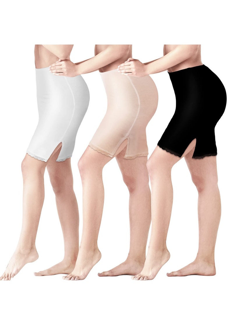 SYOSI SYOSI 3 Pcs Half Slip for Women Half Slips Underskirt for Women Women's Anti-Static Nylon Half Slip with Short Lace Trim Black White Nude Half Slip Dress Large Large  - Image 1