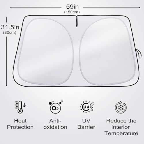 Clothclose Sun Shade for Car Windshield Foldable Universal Car Windshield Sun Shade UV Rays Reflective Sun Visor Shade Keeps Vehicle Cool for Cars Trucks SUVs 59 x 315 in - Image 3