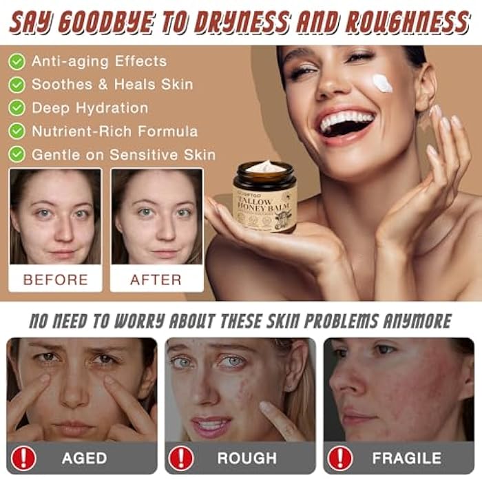 GOGIFTGO Beef Tallow for Skin,Tallow and Honey Balm,Beef Tallow for Face,Tallow Face Moisturizer,Natural Moisturizer Hydrates,Deeply Nourishes the Skin, Enhances Natural Radiance (1pcs) - Image 3