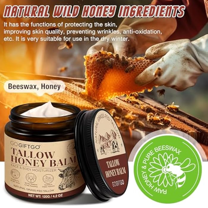 GOGIFTGO Beef Tallow for Skin,Tallow and Honey Balm,Beef Tallow for Face,Tallow Face Moisturizer,Natural Moisturizer Hydrates,Deeply Nourishes the Skin, Enhances Natural Radiance (1pcs) - Image 4