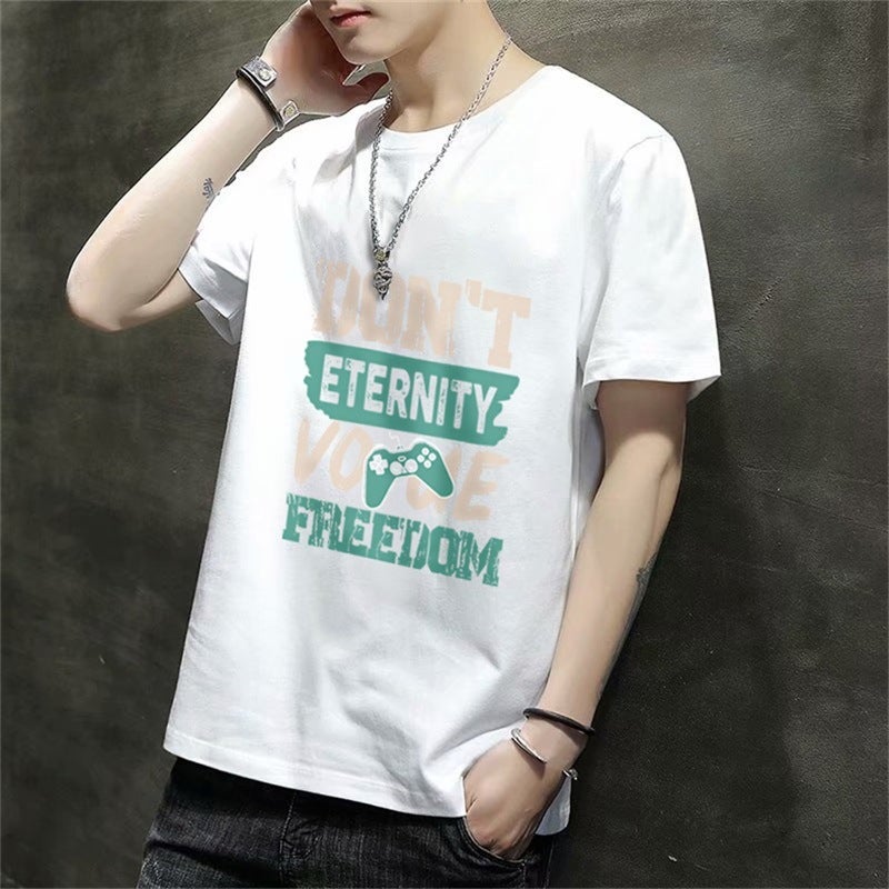 2025 Men'S Short-Sleeve T-Shirt Summer Loose Base Shirt Printed Youth Casual Versatile Trendy Versatile