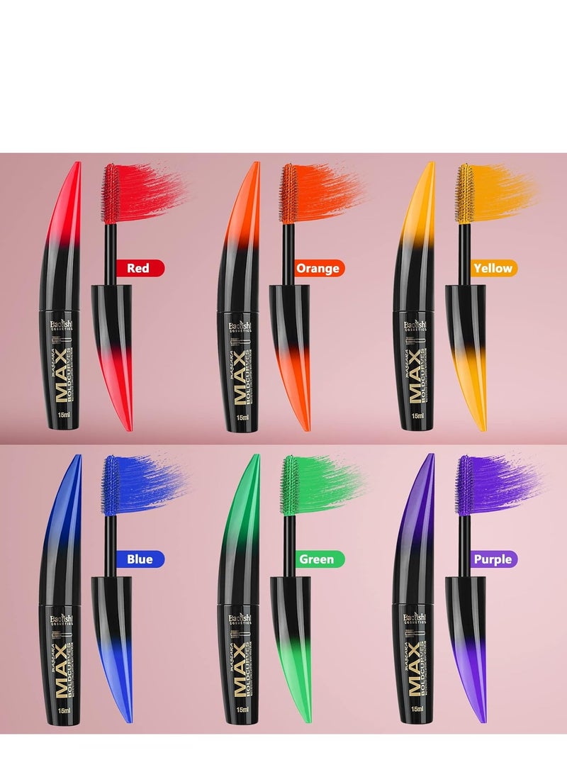 Baolishi 6 Colours Mascara Colourful Mascara, Waterproof, Long-Lasting, Natural Long Eyelashes, Professional Colour Mascara Set, Green, Purple, Yellow, Blue (6 x 15 ml)  - Image 4