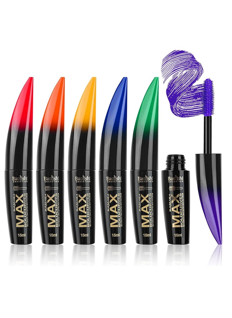 Baolishi 6 Colours Mascara Colourful Mascara, Waterproof, Long-Lasting, Natural Long Eyelashes, Professional Colour Mascara Set, Green, Purple, Yellow, Blue (6 x 15 ml)  - Image 1