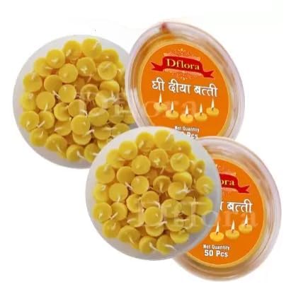 Dflora Dflora Cow Ghee Batti for Puja Handmade Pooja Jyot Batti for Aarti and Special Occasions Puja Batti 50p X 2 Total 100pcs Combo Set 