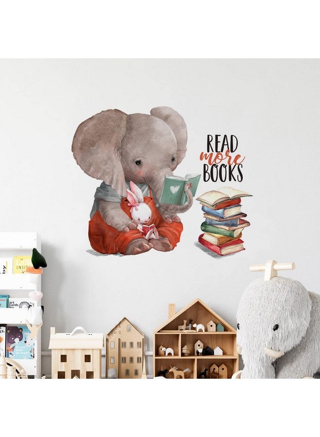 Mfault Inspirational Elephant Bunny Read More Books Wall Decals Stickers, Motivational Rabbit Animals Nursery Decorations Classroom Bedroom Art, Watercolor Neutral Toddler Kids Room Home Decor Gift - Image 3