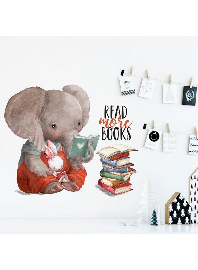 Mfault Inspirational Elephant Bunny Read More Books Wall Decals Stickers, Motivational Rabbit Animals Nursery Decorations Classroom Bedroom Art, Watercolor Neutral Toddler Kids Room Home Decor Gift - Image 4