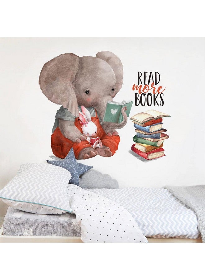 Mfault Inspirational Elephant Bunny Read More Books Wall Decals Stickers, Motivational Rabbit Animals Nursery Decorations Classroom Bedroom Art, Watercolor Neutral Toddler Kids Room Home Decor Gift - Image 5