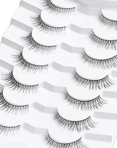 Onlyall Natural Lashes Wispy Lashes Natural Look False Eyelashes Natural Flared Eyelashes False Eye Lashes Soft Fluffy Lashes 7 Pairs D11 Gradual-10mm - Image 5