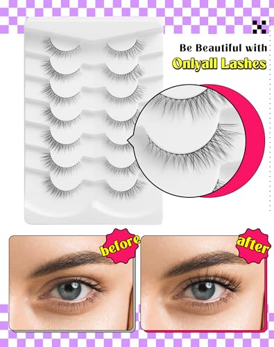 Onlyall Natural Lashes Wispy Lashes Natural Look False Eyelashes Natural Flared Eyelashes False Eye Lashes Soft Fluffy Lashes 7 Pairs D11 Gradual-10mm - Image 4