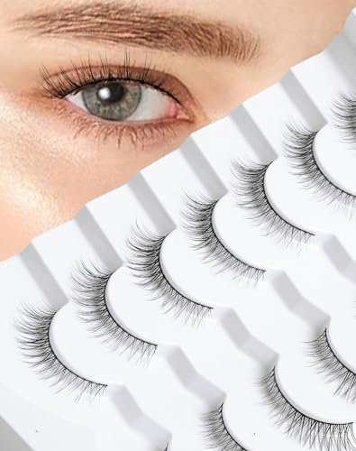 Onlyall Natural Lashes Wispy Lashes Natural Look False Eyelashes Natural Flared Eyelashes False Eye Lashes Soft Fluffy Lashes 7 Pairs D11 Gradual-10mm - Image 1