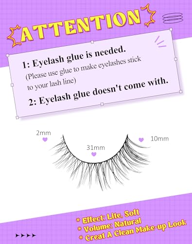 Onlyall Natural Lashes Wispy Lashes Natural Look False Eyelashes Natural Flared Eyelashes False Eye Lashes Soft Fluffy Lashes 7 Pairs D11 Gradual-10mm - Image 2