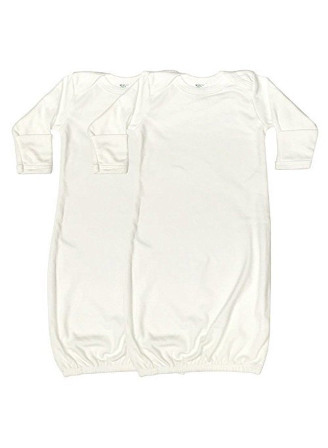 Baby Long Sleeve Sleeper Gown with Mittens (2-Pack) White