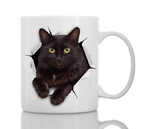 Winston Bear Black Cat Coffee Mug Funny Ceramic Coffee Mug Gift for Cat Lovers Cute Novelty Cup for Men and Women 11oz