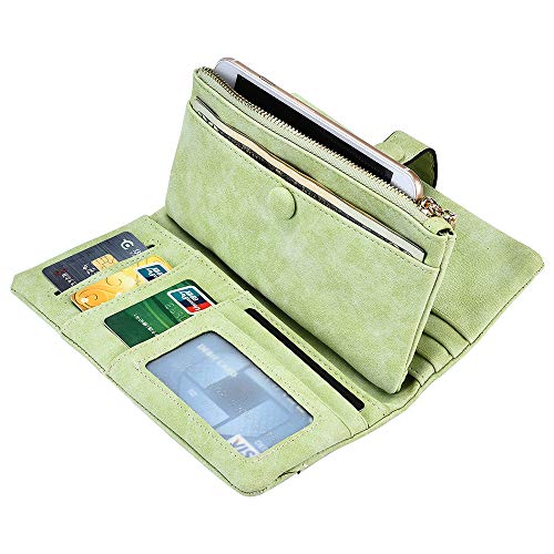 Bird&Fish Women Vegan Leather Wallet Bifold Clutch Large Capacity Card Organizer Buckle Long Purse for Girls Candy Color (Light Green) … - Image 2