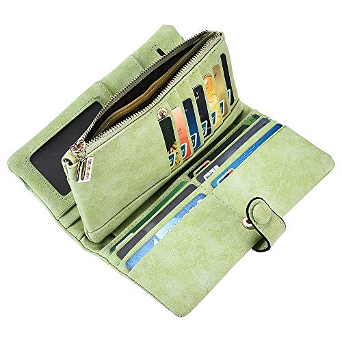Bird&Fish Women Vegan Leather Wallet Bifold Clutch Large Capacity Card Organizer Buckle Long Purse for Girls Candy Color (Light Green) … - Image 3