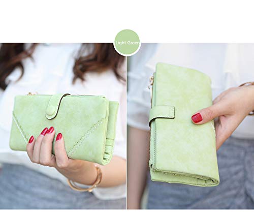 Bird&Fish Women Vegan Leather Wallet Bifold Clutch Large Capacity Card Organizer Buckle Long Purse for Girls Candy Color (Light Green) … - Image 4