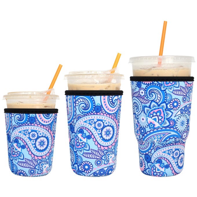 3 PACK REUSABLE ICED COFFEE SLEEVES INSULATOR SLEEVE FOR COLD BEVERAGES NEOPRENE CUP HOLDER FOR STARBUCKS COFFEE DUNKIN COFFEE MORE RETRO1