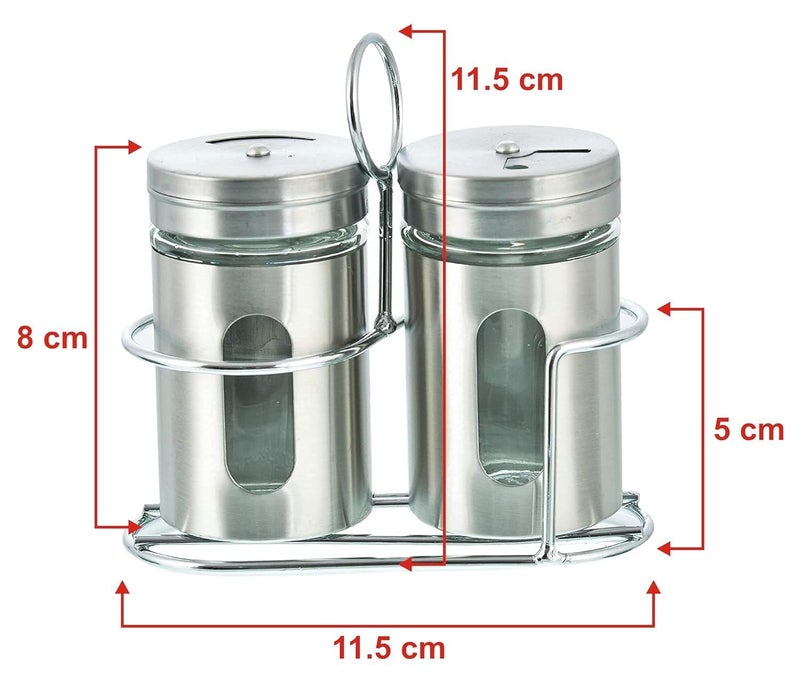 EVK® Stainless Steel Glass Salt & Pepper Shakers Set- 2 | Moisture-Proof Seasoning Shakers with Handle | Perfect Pour Holes for Kitchen Dining Table Restaurant (Pack of 1) - Image 2
