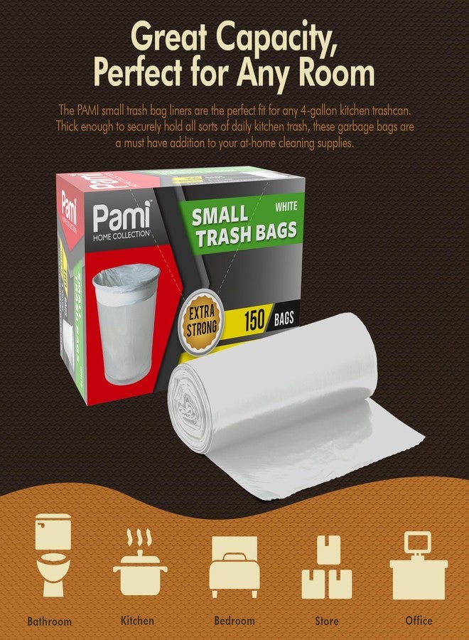 PAMI Small 4-Gallon Trash White 150 Bags - Strong Multipurpose Plastic Wastebasket Unscented Can Liners For Kitchen, Bathroom, Office- 4-Gallon Garbage Bags, 1ft x1ft - Image 3