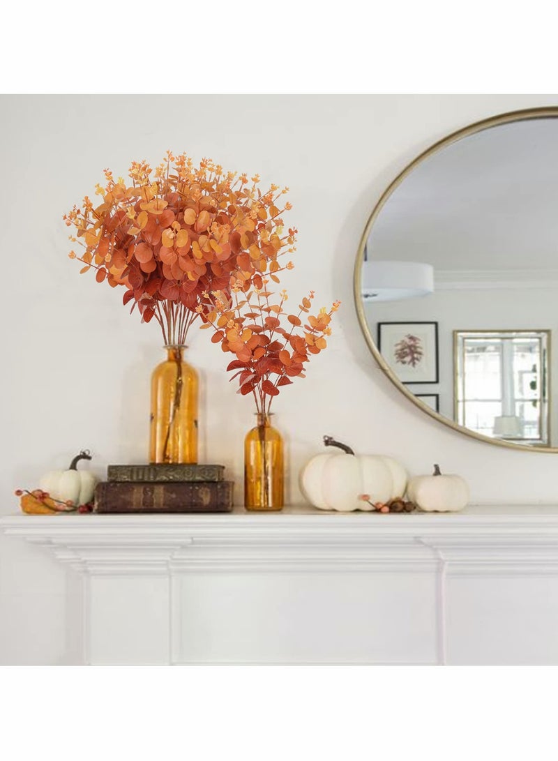 KASTWAVE 3PCS Artificial Flower Fake Money Grass Eucalyptus Leaves Branches Bulk Fall Orange Faux Greenery Stems Touch for Home Office Centerpiece Wedding Banquet Arrangement Decoration - Image 4