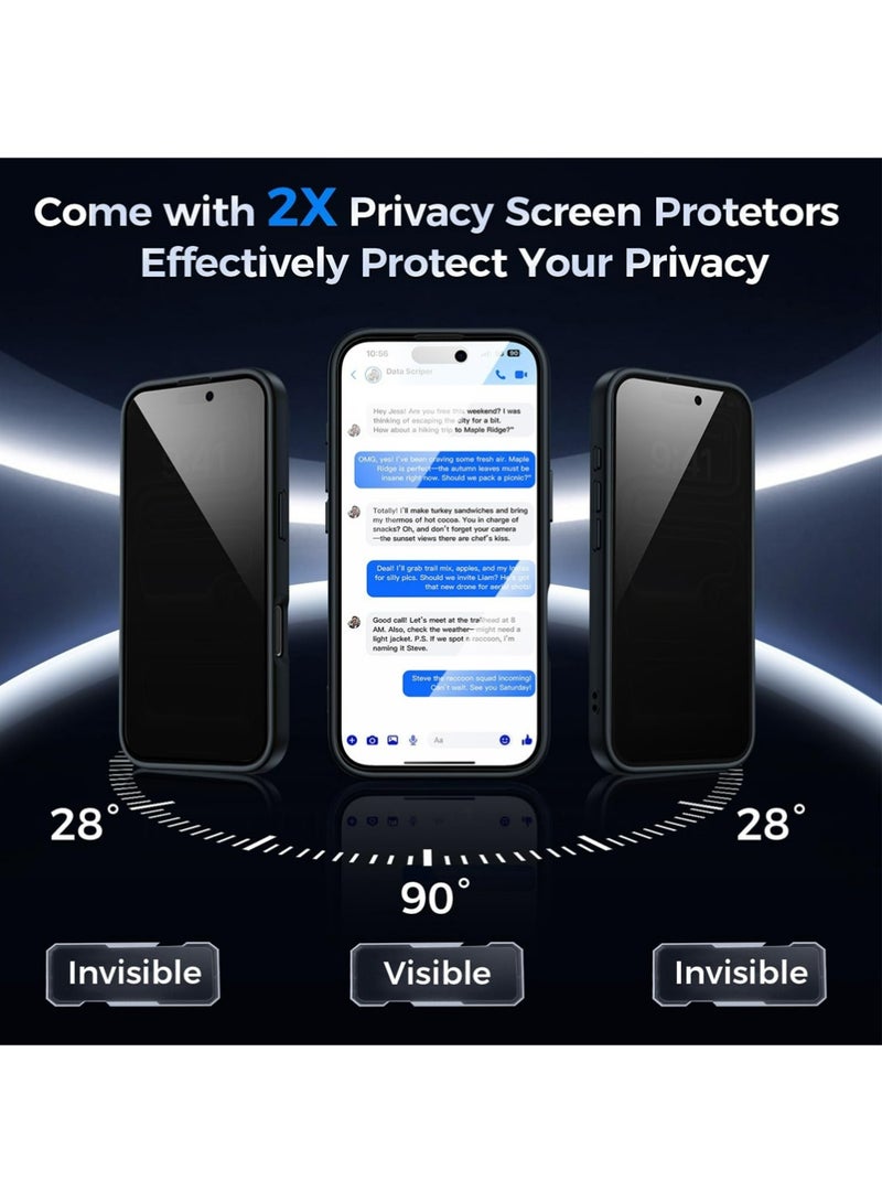 PULUZ Magnetic for iPhone 17 Pro Case, with Privacy Screen Protectors X2, [Camera Protection] [15FT Military Drop Protection] Translucent Matte Back Slim Shockproof Phone Cover, Black - Image 2