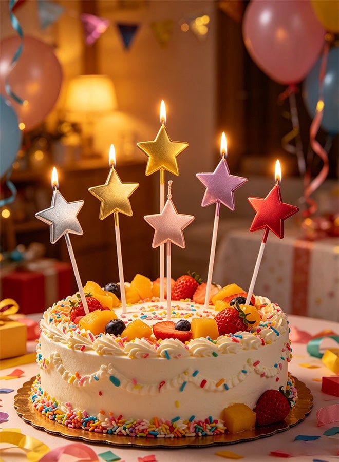 Wffo 10 Pcs Star Shaped Birthday Candles - Birthday Candles Metallic Cake Candles for Cake Topper Candles for Birthday, Anniversary, Wedding, Engagement & Romantic Celebrations | Elegant Party Decoration - 5 Colors - Image 3
