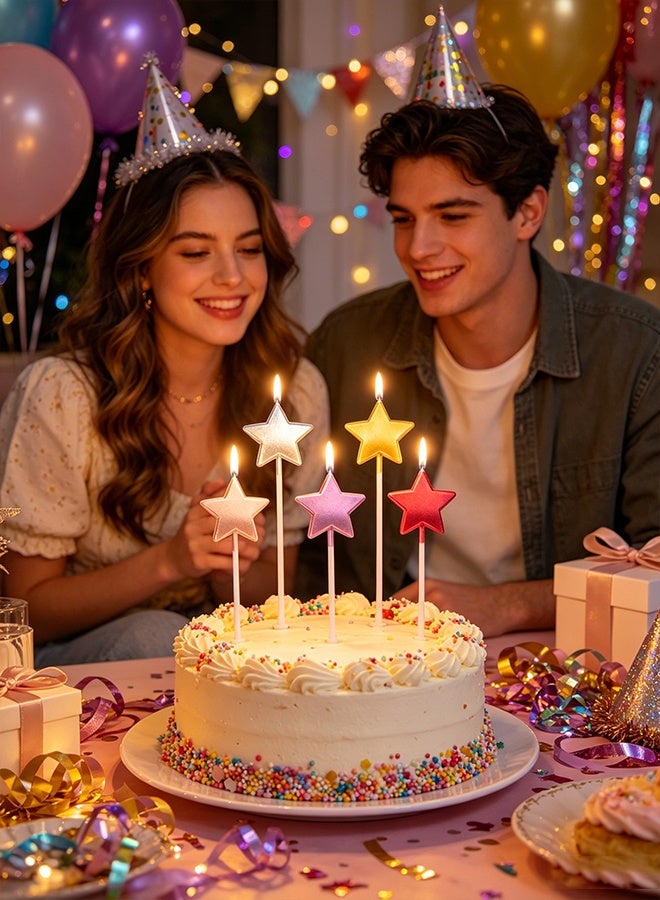 Wffo 10 Pcs Star Shaped Birthday Candles - Birthday Candles Metallic Cake Candles for Cake Topper Candles for Birthday, Anniversary, Wedding, Engagement & Romantic Celebrations | Elegant Party Decoration - 5 Colors - Image 4