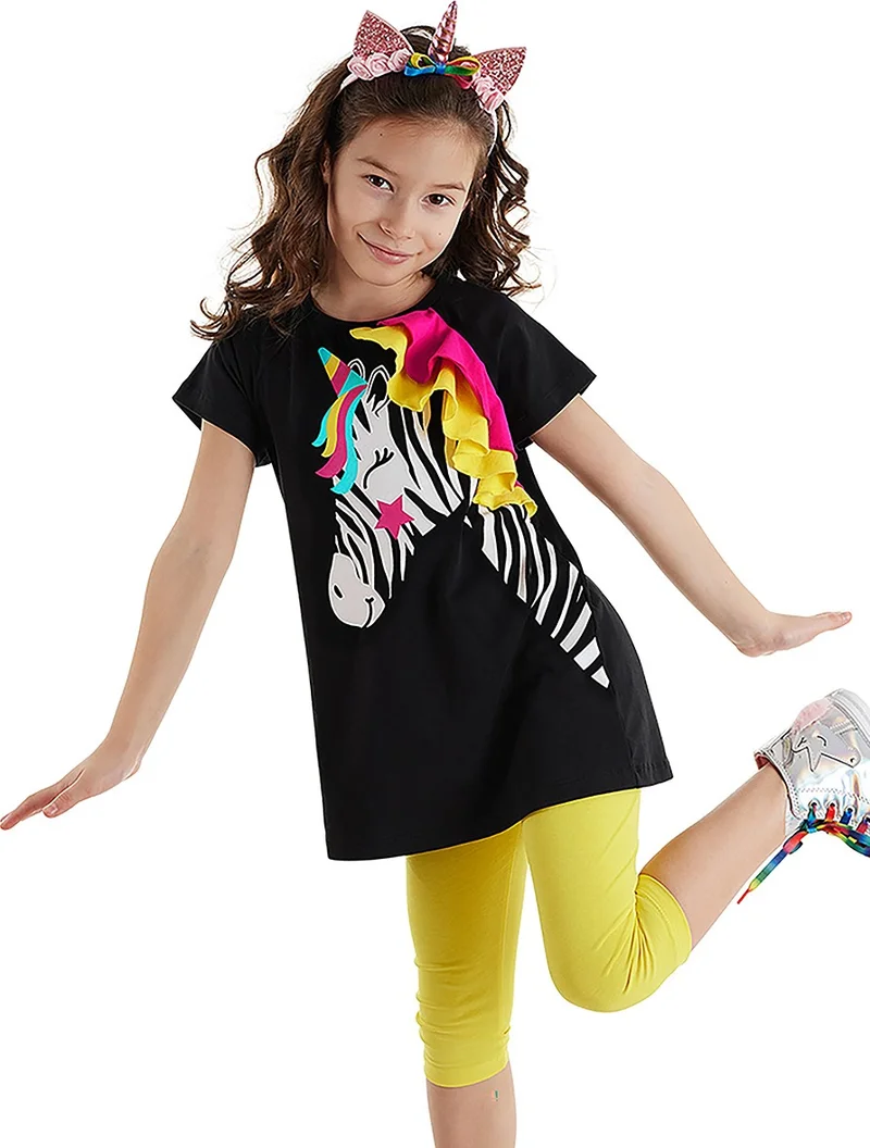 Denokids Zebracorn Black Girl Tunic Leggings Set
