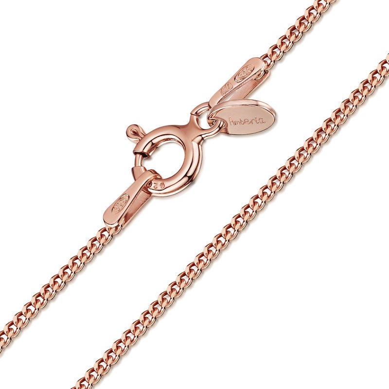 Amberta 14K Rose Gold Plated on 925 Sterling Silver 1.3 mm Curb Chain Necklace Length 16" inch / 40 cm (16) - Image 1