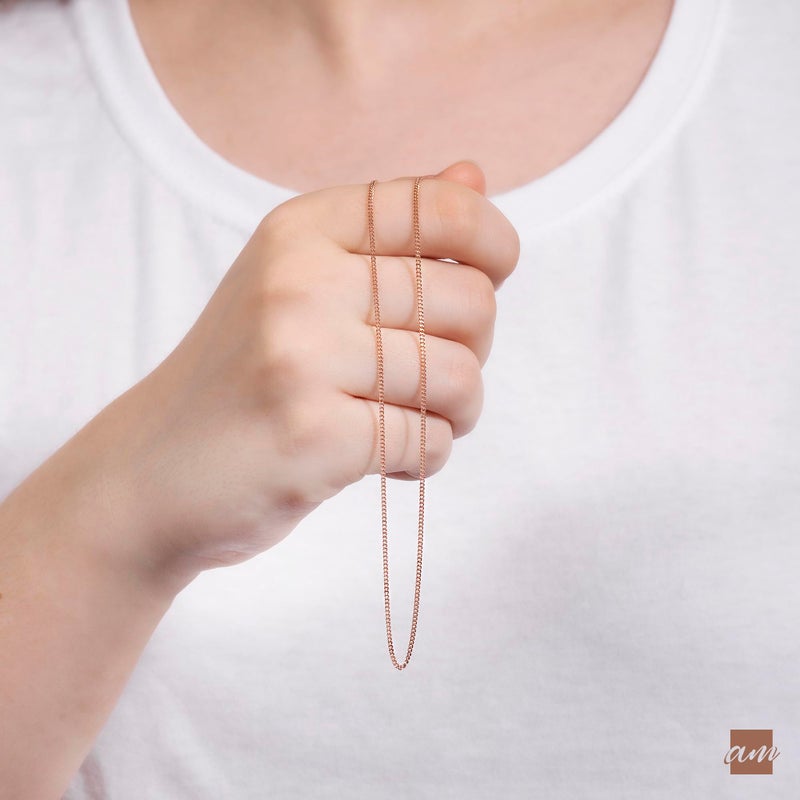 Amberta 14K Rose Gold Plated on 925 Sterling Silver 1.3 mm Curb Chain Necklace Length 16" inch / 40 cm (16) - Image 4